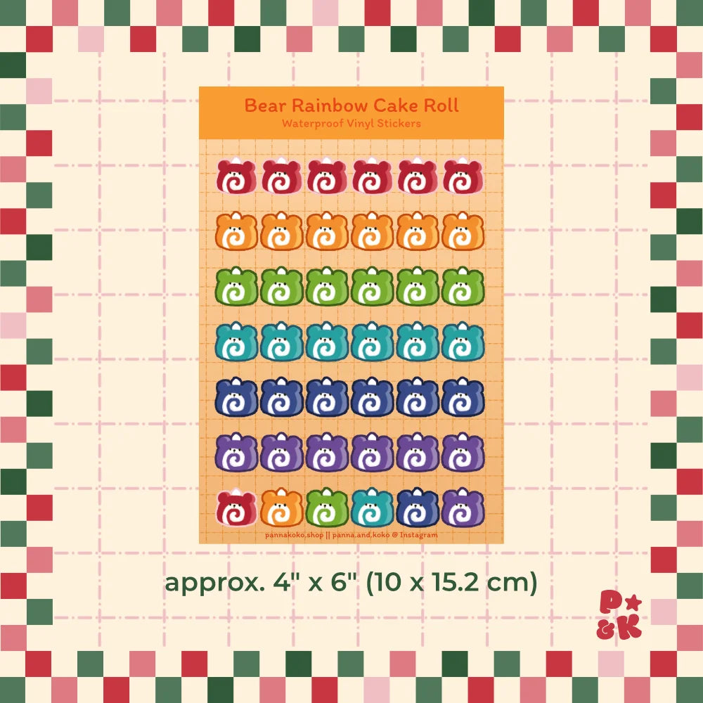 Bear Rainbow Cake Rolls — Sticker Sheet